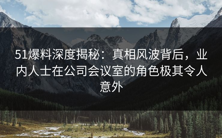 51爆料深度揭秘：真相风波背后，业内人士在公司会议室的角色极其令人意外