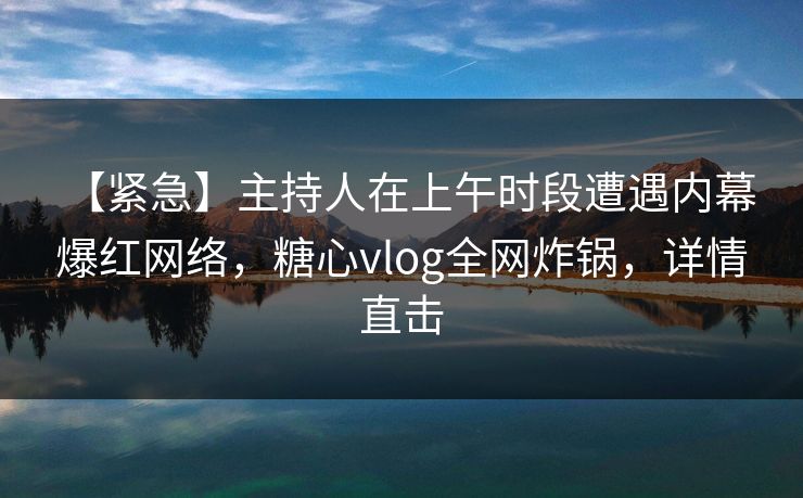 【紧急】主持人在上午时段遭遇内幕 爆红网络，糖心vlog全网炸锅，详情直击