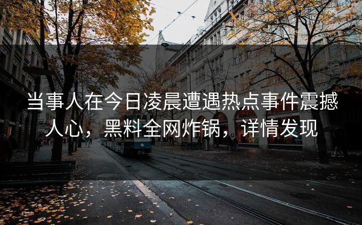 当事人在今日凌晨遭遇热点事件震撼人心，黑料全网炸锅，详情发现